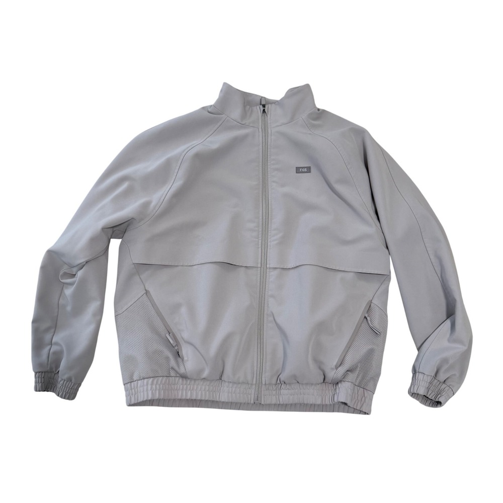 FIGS On-Shift ContourKnit Womens Gray Full Zip Mesh Panel Scrub Jackt Nurse sz L